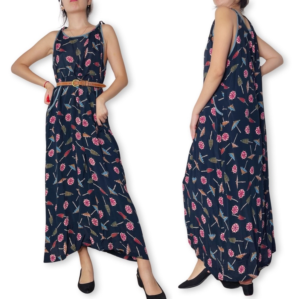 Vintage DK Daniel K Umbrella Print Maxi Dress Size M